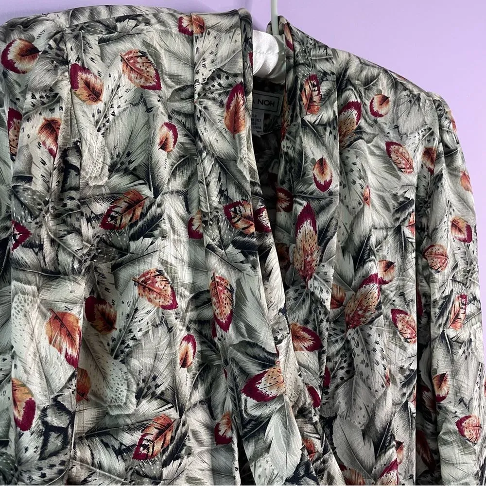 Vintage Nora Noh Silk Retro Botanical Print Crossover Long Sleeve Blouse Top 4 Green - Image 10