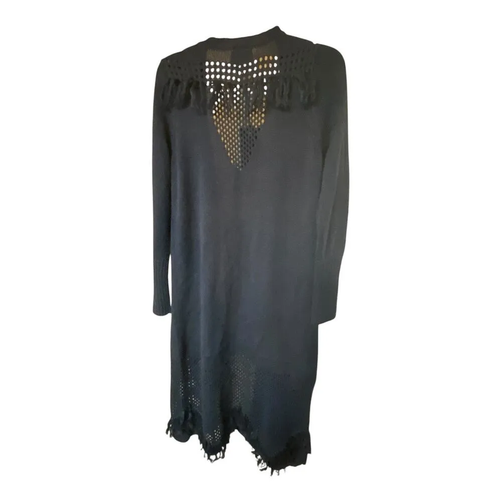 Chaser Womens M Open Front Duster Cardigan Tassle Fringe Blue Cozy Lagenlook New - Image 2