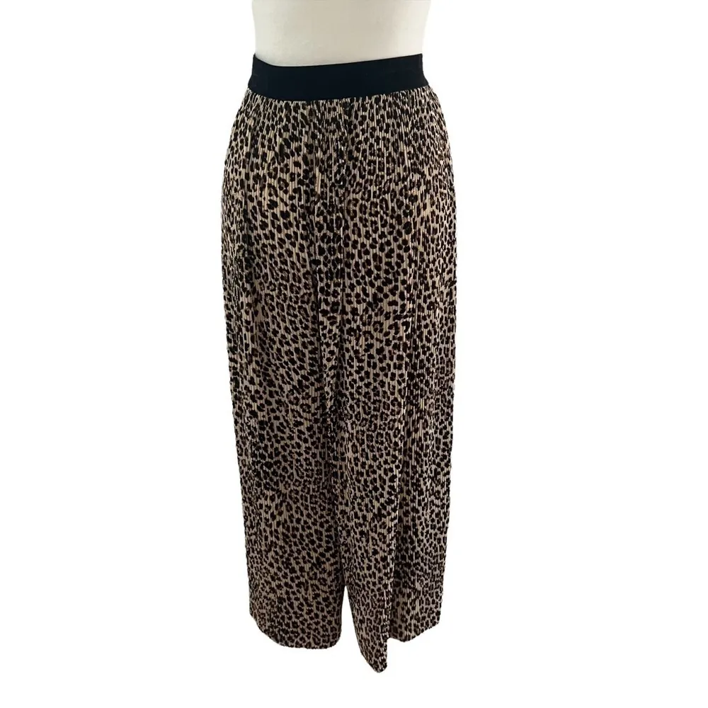 ZARA Pleated Leopard Wide Leg Velvet Waistband Culotte Trousers - Image 5