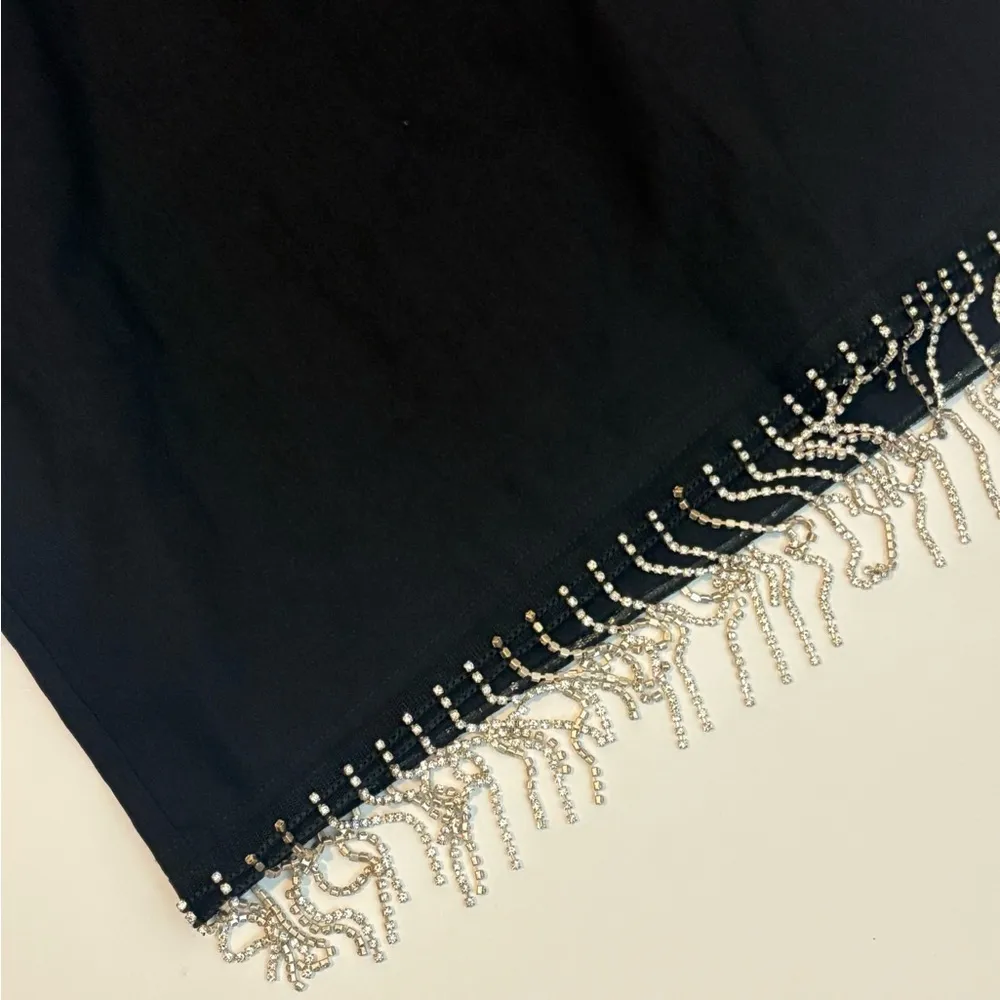 Whitefox Black Strapless fringe shimmer mini dress size large - Image 2