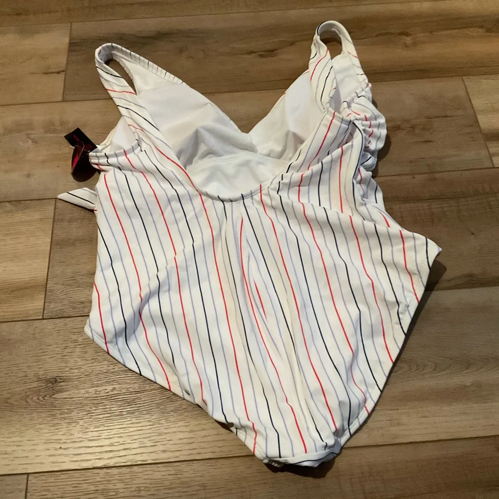 White w red and blue stripes, one piece swimsuit - Image 3