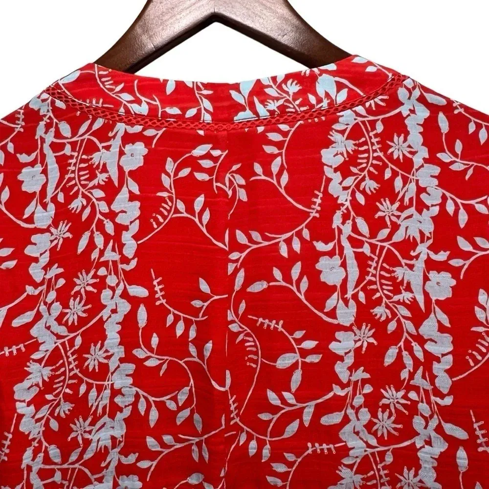 TANYA TAYLOR Red Printed Silk Mini Ruffle Dress Short Sleeve Coastal Chic Size 2 - Image 4