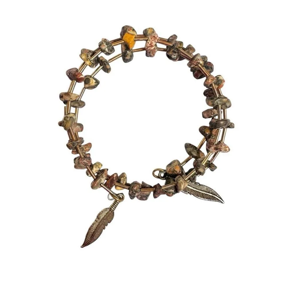 Leopard skin Jasper wrap around leaf charm bracelet - Image 9