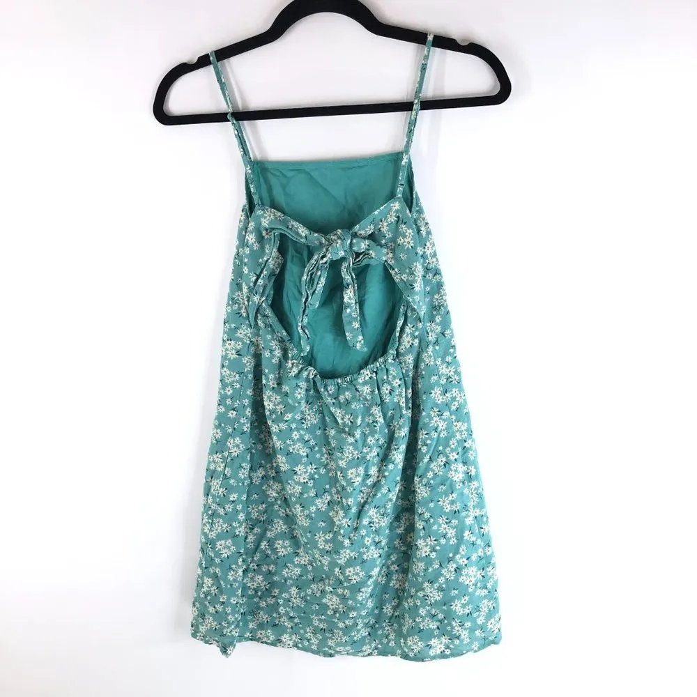 American Eagle Womens Mini Dress Open Back Floral Sleeveless Aqua Green XS - Image 2