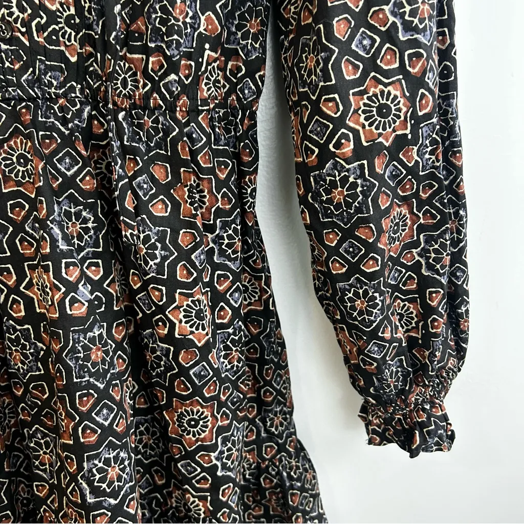 Walter Baker Cassie Black/Brown Boho Mosiac Long Sleeve Ruffle Mini Dress Size 4 - Image 7