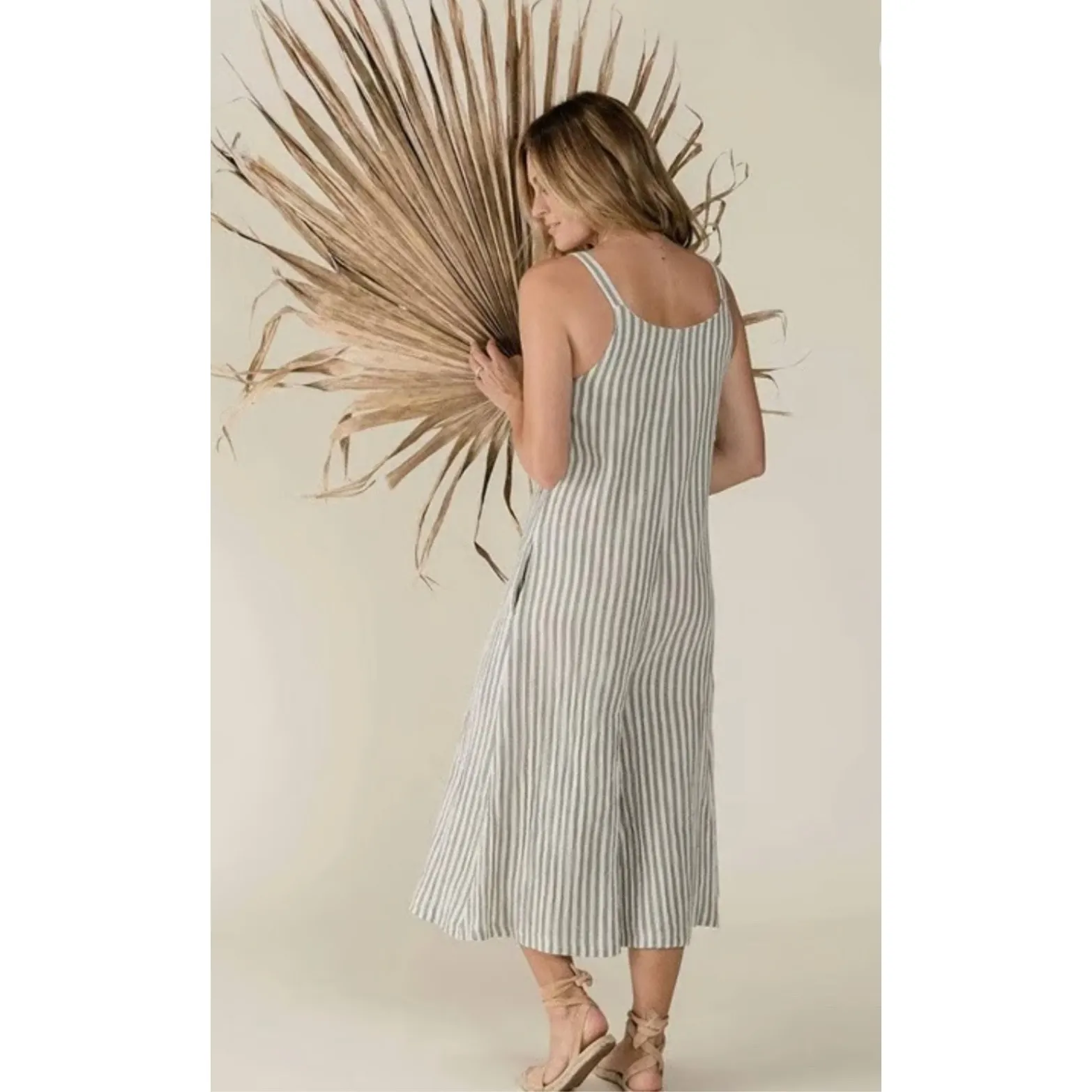 Rylee + Cru Storm Stripe Organic Cotton Bridgette Cropped Jumpsuit Size‎ XS Blue - Image 2