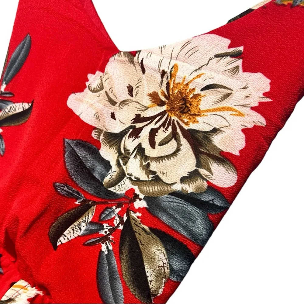 Adorable Red Floral Mini Dress W/Tie Back  at Waist Size Medium - Image 5