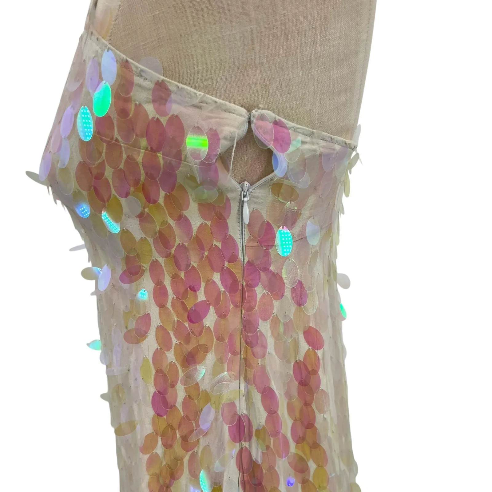 Free‎ People Mermaid Mini Dress Sequin Iridescent Cream White Pink Size 2 - Image 7