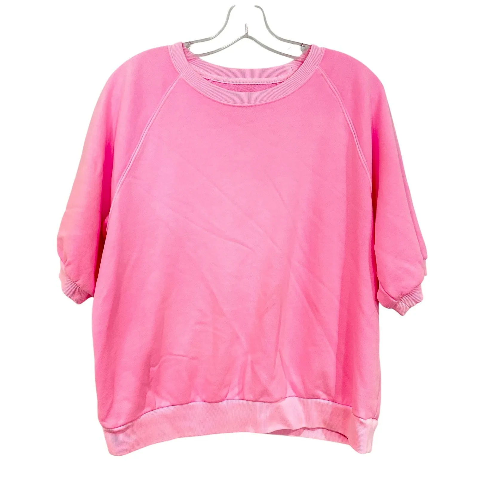 Gap‎ Short Sleeve Crew Neck Sweatshirt Women's Medium Neon Pink Athleisure Comfy - Image 5