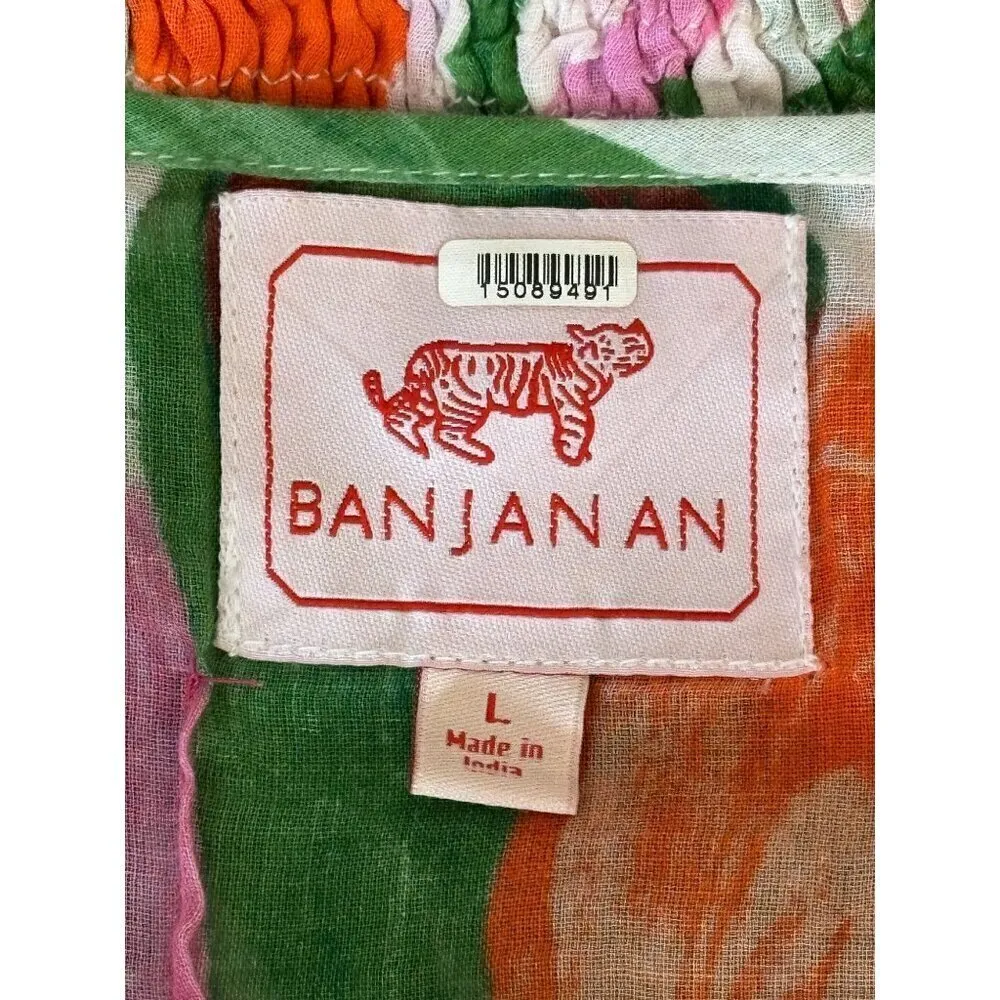 Banjanan Floral Aurora Top in Euphoric Bloom Vivid Large Womens Blouse Orange - Image 10