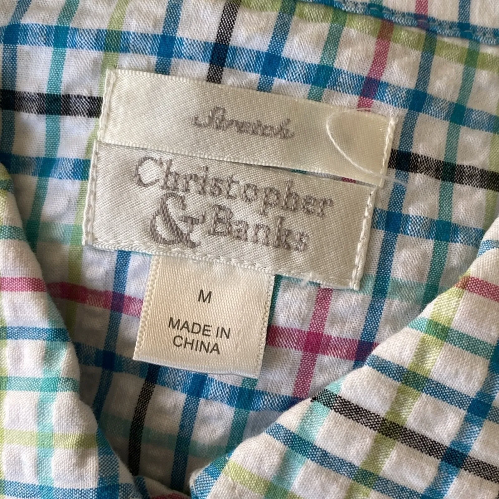 CHRISTOPHER & BANKS Plaid Seersucker Button Down Shirt Womens Sz Medium White - Image 6