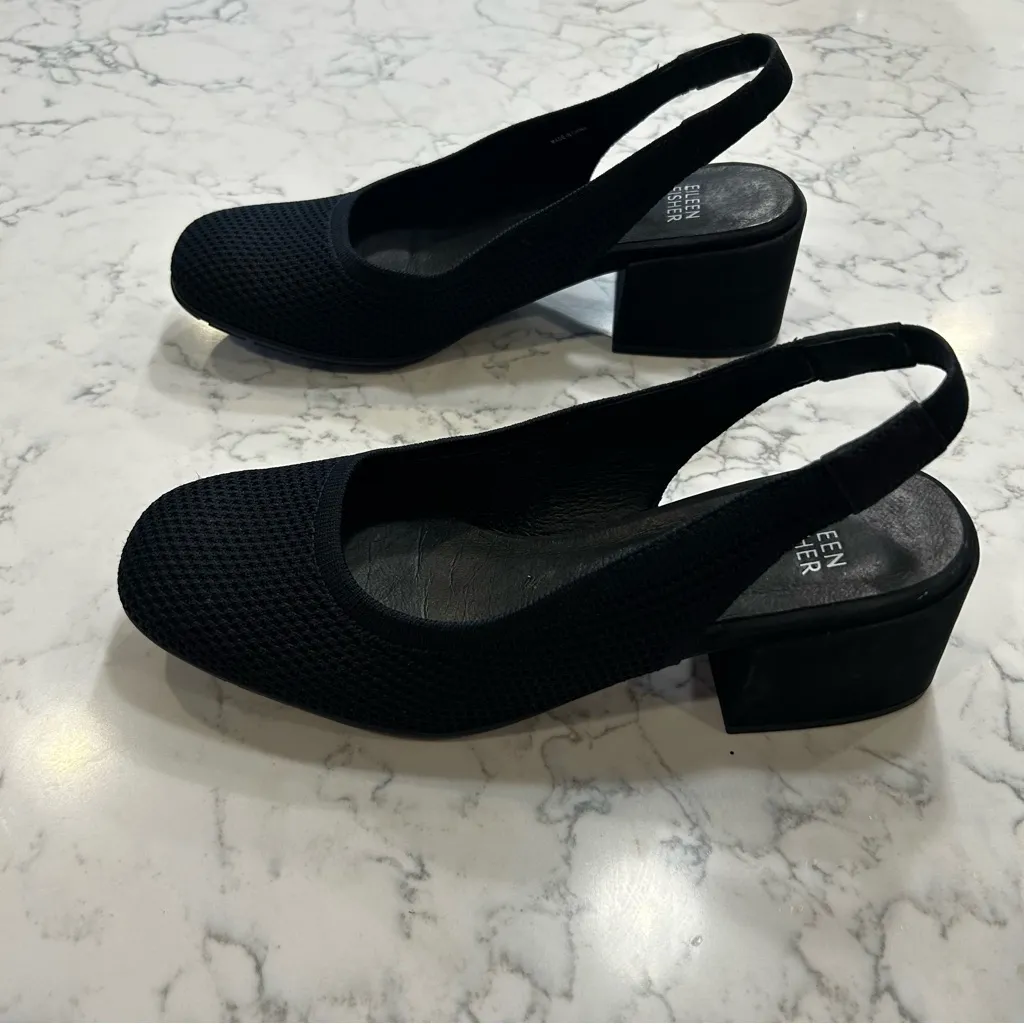 Eileen Fisher Black Chunky Heels Size 8.5 - Image 4