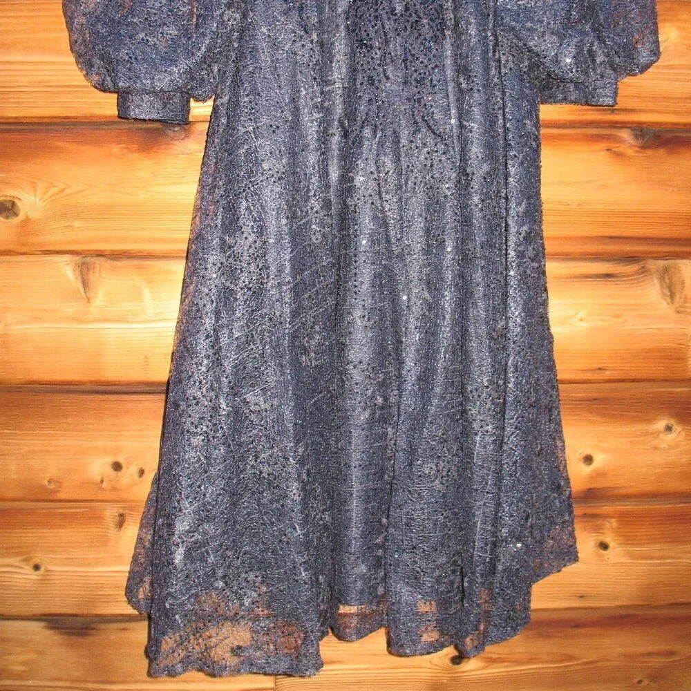 MAC DUGGAL 20391 Womens Blue Embellished Plunge Neck Bishop Sleeve Midi Dress - Image 13