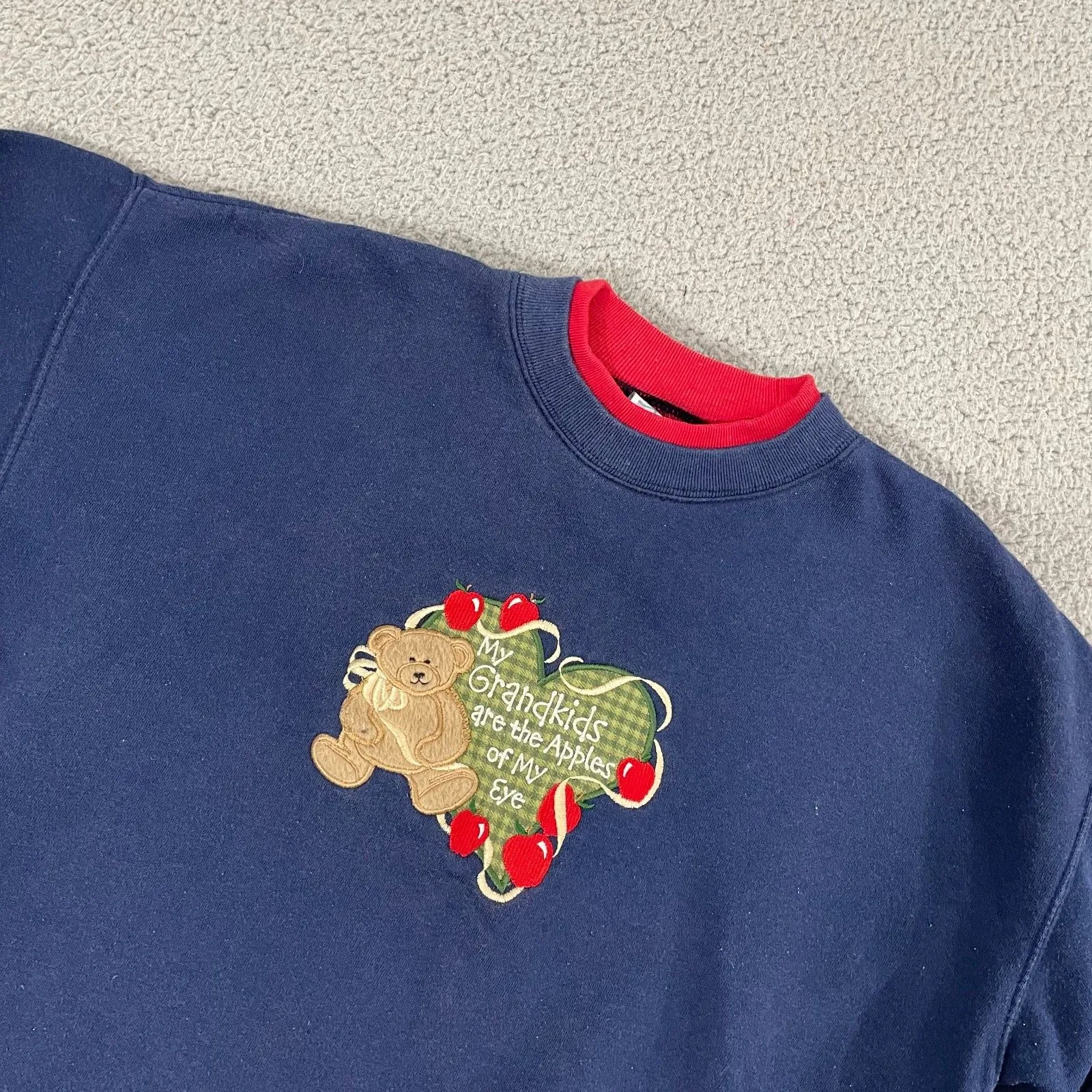 VTG Grandma Sweatshirt M Navy Double Collar Grandkids Embroidered 90s Crewneck Blue Size L - Image 2