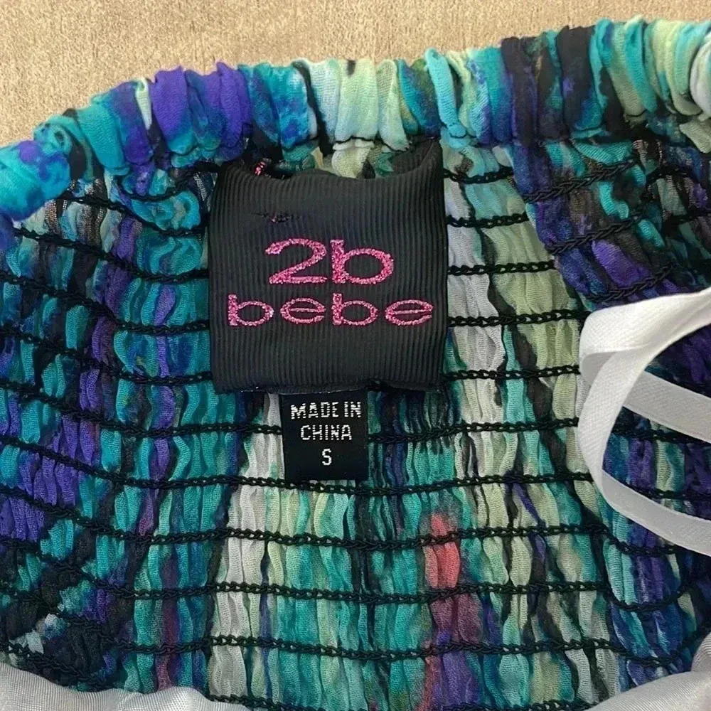 2B Bebe Strapless Sweetheart Peacock Hi-Lo Dress Sz S - Image 5