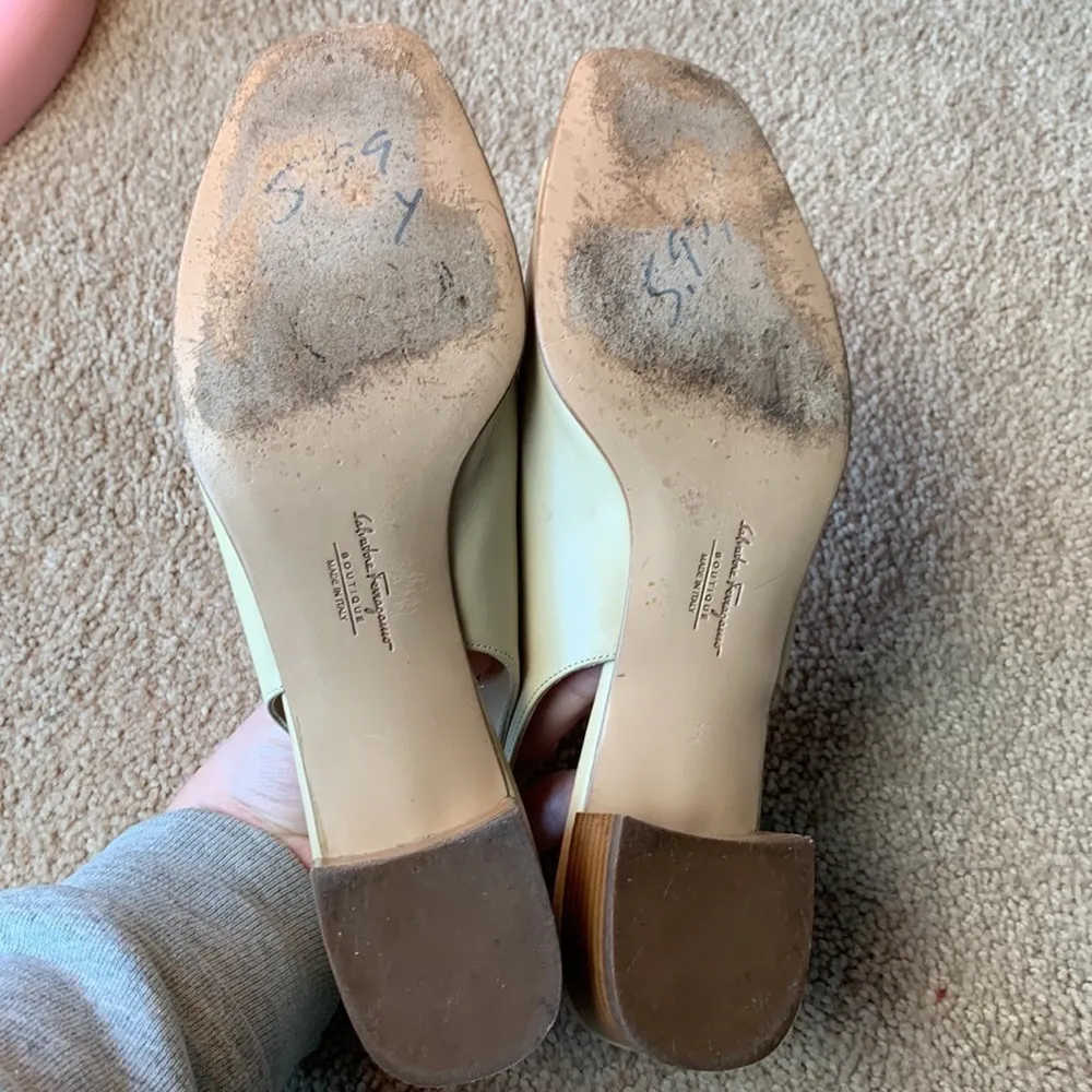 Salvatore Ferragamo | Salvatore Ferragamo Neutrals Leather Slingback Heels - Image 6