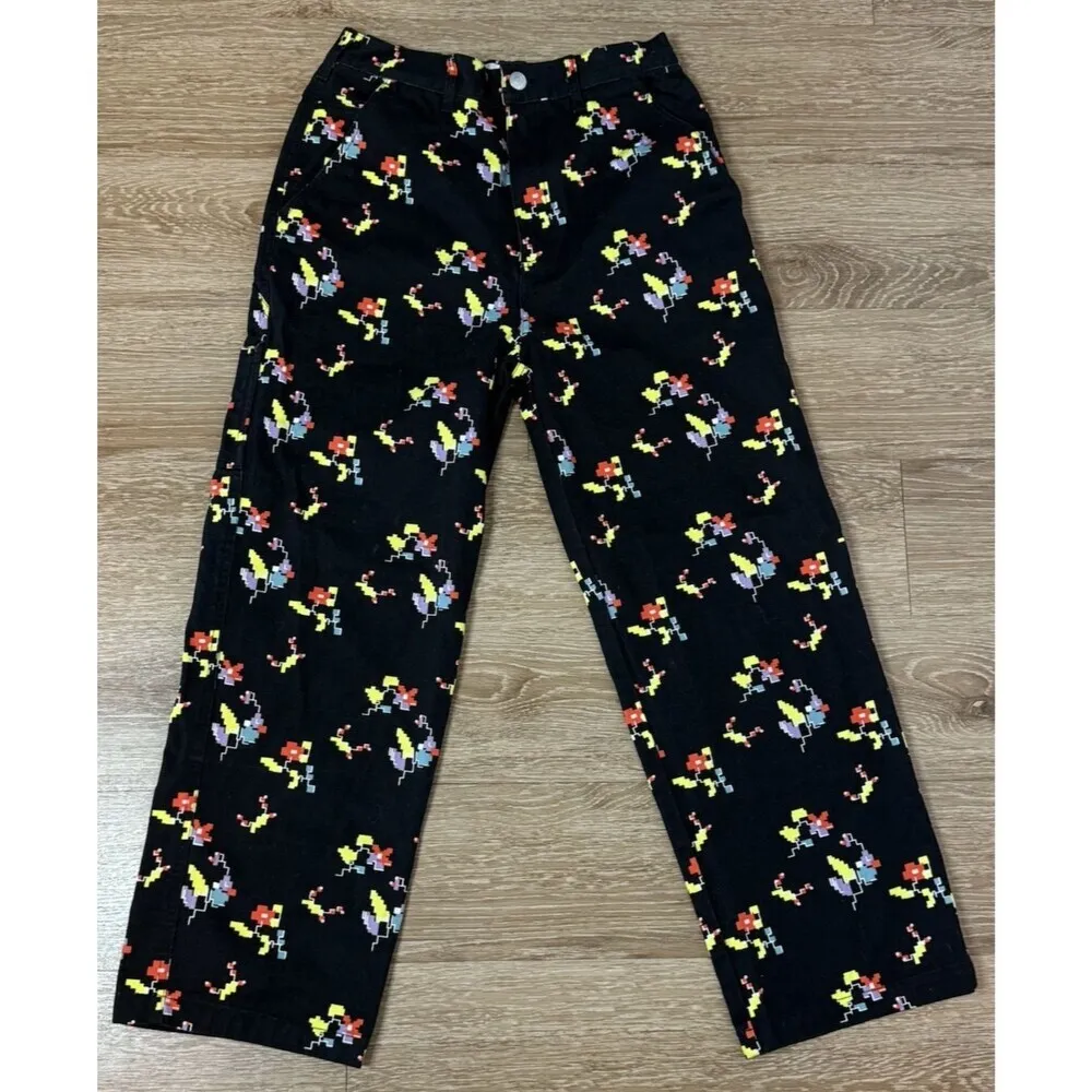 OBEY Womens  Pants Trousers Size 27 black casual Floral Relaxed Skater - Image 8