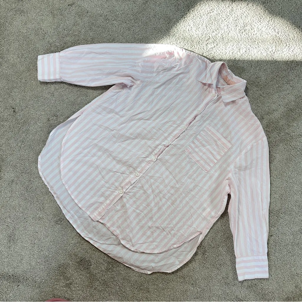 Papinelle Women’s Cotton Stripe Shirting Longsleeve Boxer PJ Set in Pink White S - Image 3