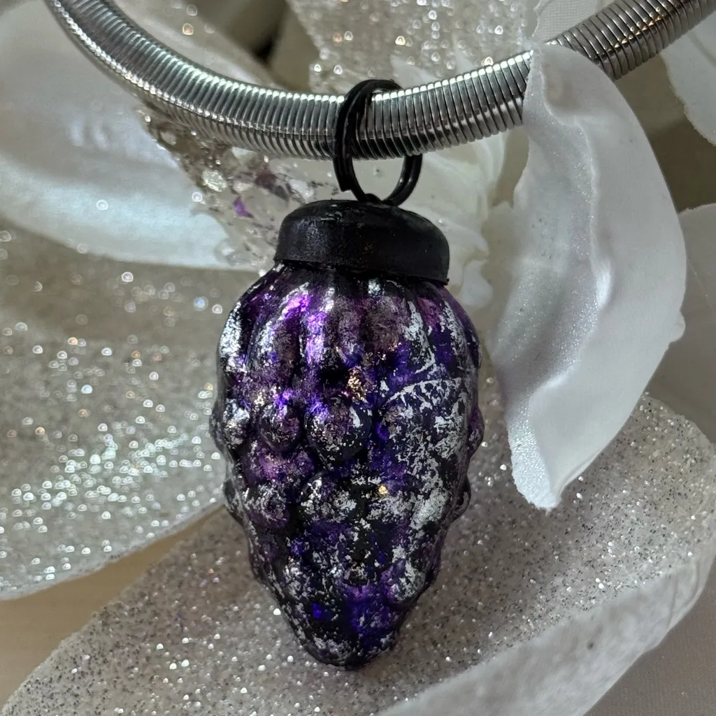 Artisan Silver Necklace with Purple Grape Vintage Ornament Pendant - Image 11