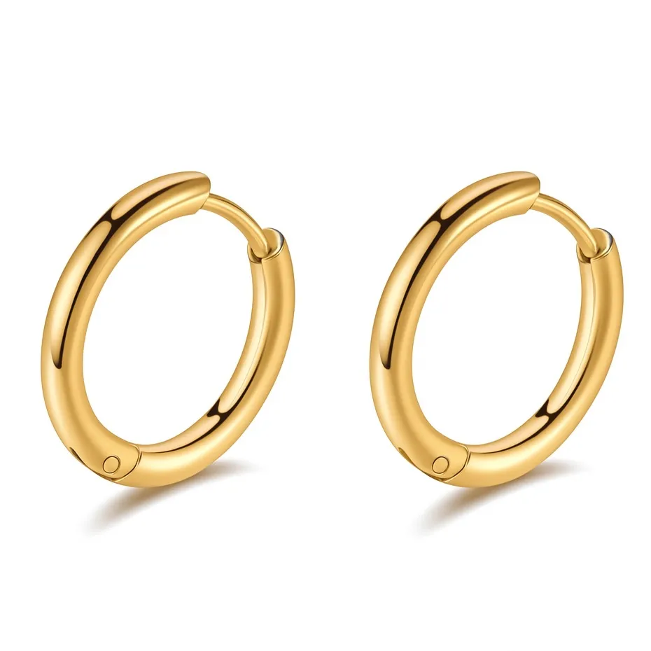 18K Gold 14mm Huggie Hoop Earrings – Stainless Steel, Hypoallergenic - Image 3
