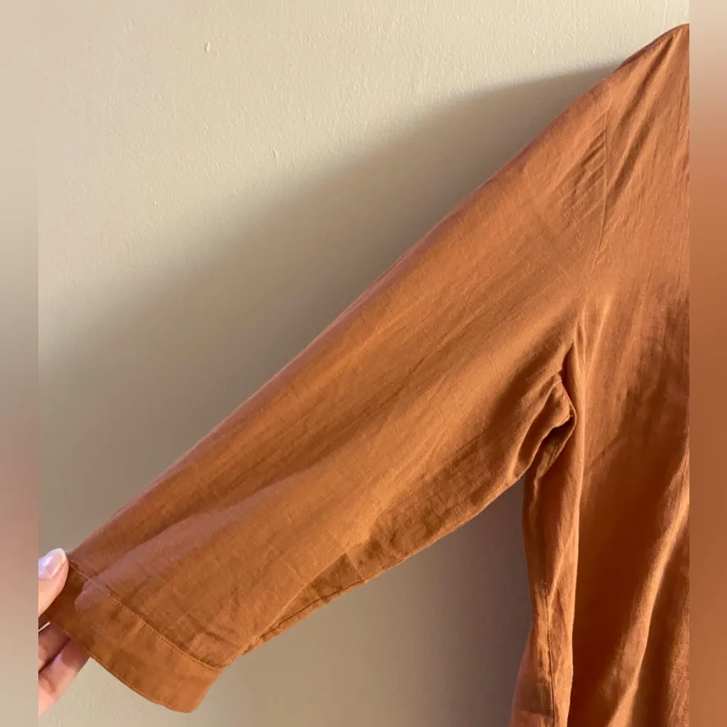 Jenni Kayne James canyon brown button up blouse linen cotton XL - Image 6