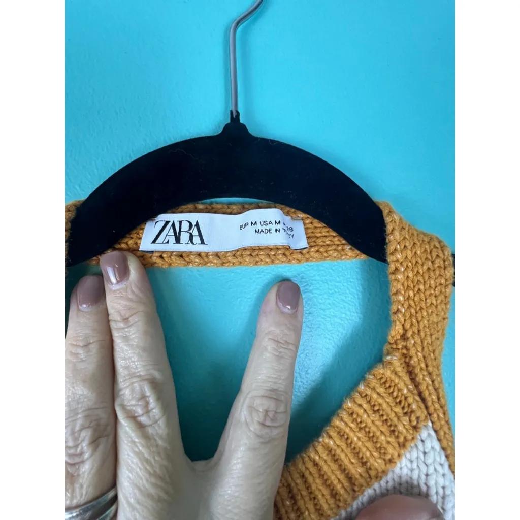 ZARA Knit Halter Top | Retro Rainbow Stripe Tank | Tie Back Waist | Size M - Image 2