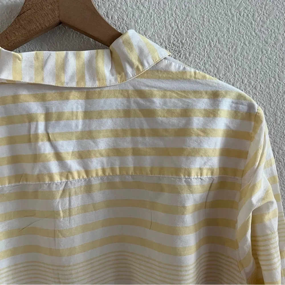 Chico's Yellow White Stripe Button Front Collar Shirt Large (Chico's 2) - Image 2