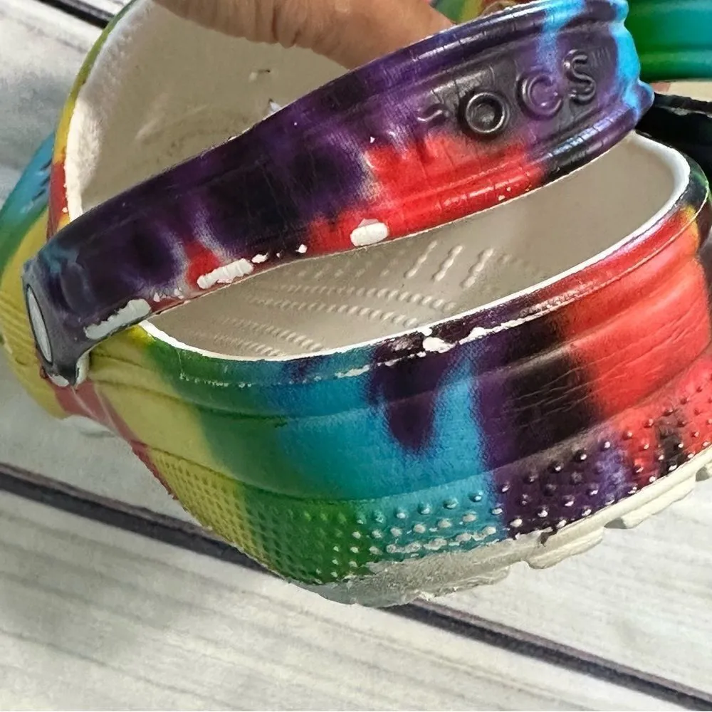 Crocs Classic Adult Rainbow Tye Dye Clogs Sandals Women Size 11 Men Size 9 - Image 3