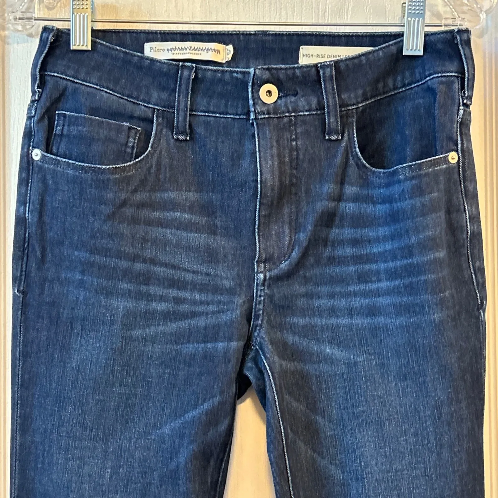 Pilcro by Anthropologie High Rise Denim Legging Jeans Size 28 Dark Wash Stretch Blue - Image 8