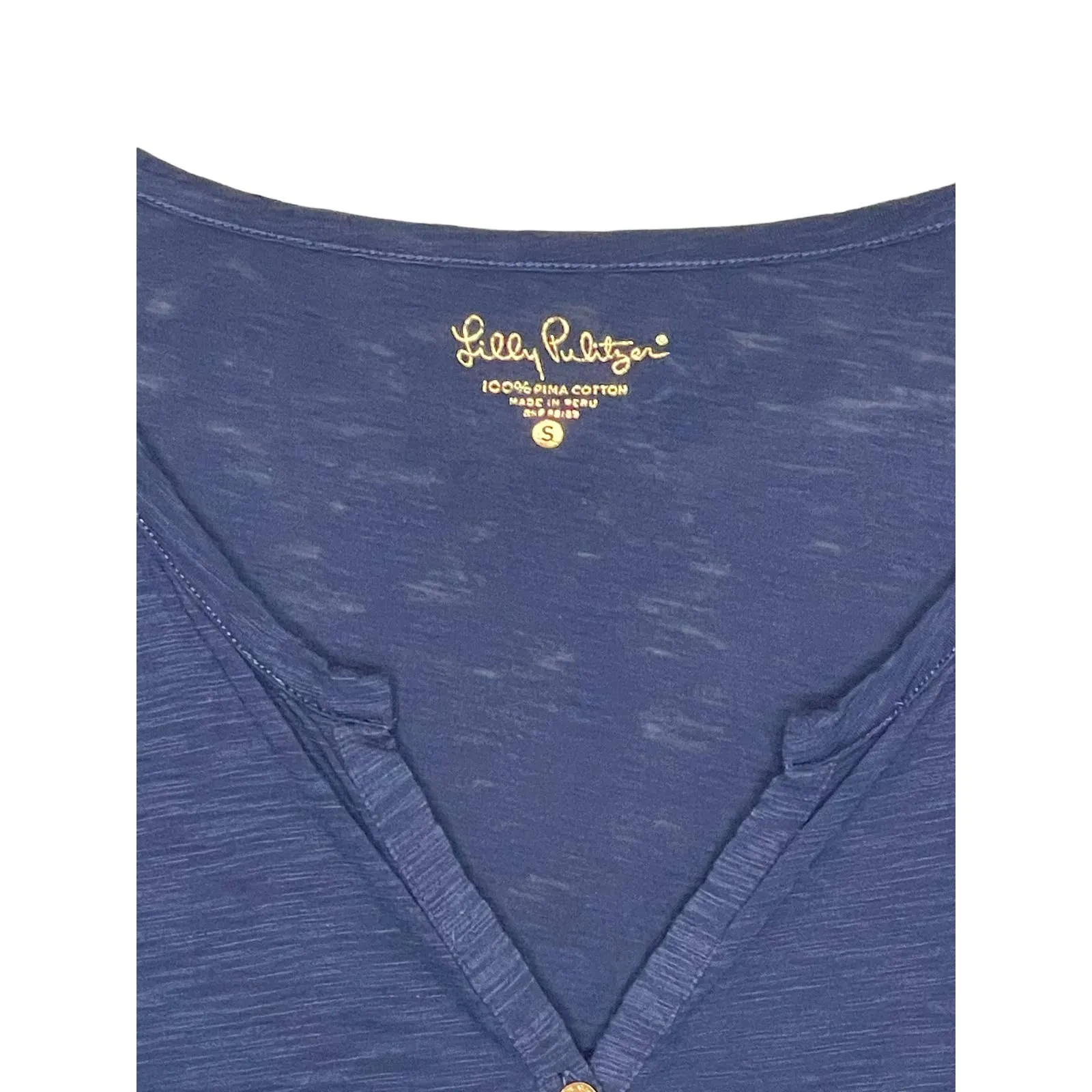 Lilly‎ Pulitzer Women Top Front Button 3/4 Sleeve Notched V Neck Blue Size Small - Image 2