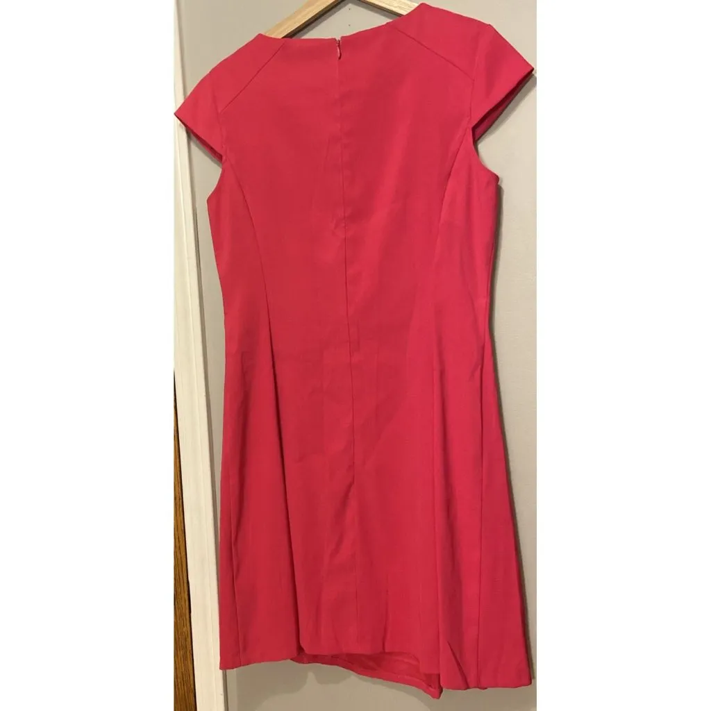 AGB Pleated Fit & Flare Cap Sleeve Pink Dress Womens Sz 12 Barbie Pink‎ Wedding - Image 5