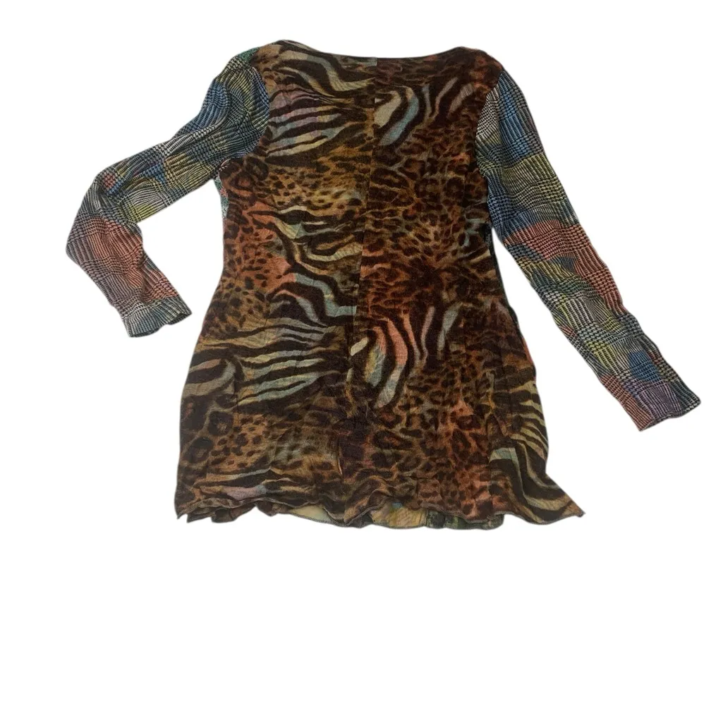 Radzoli size medium long sleeve cowl neck patchwork unique art animal fun unique Brown - Image 9