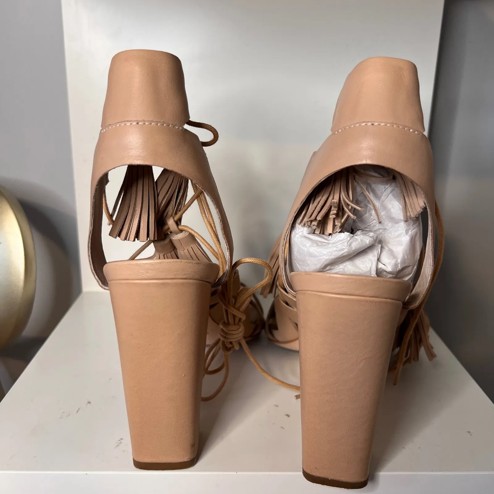 Loeffler Randall Tassel Lace Up Heels Gladiator Block High Heel Sandals -9.5M - Image 3