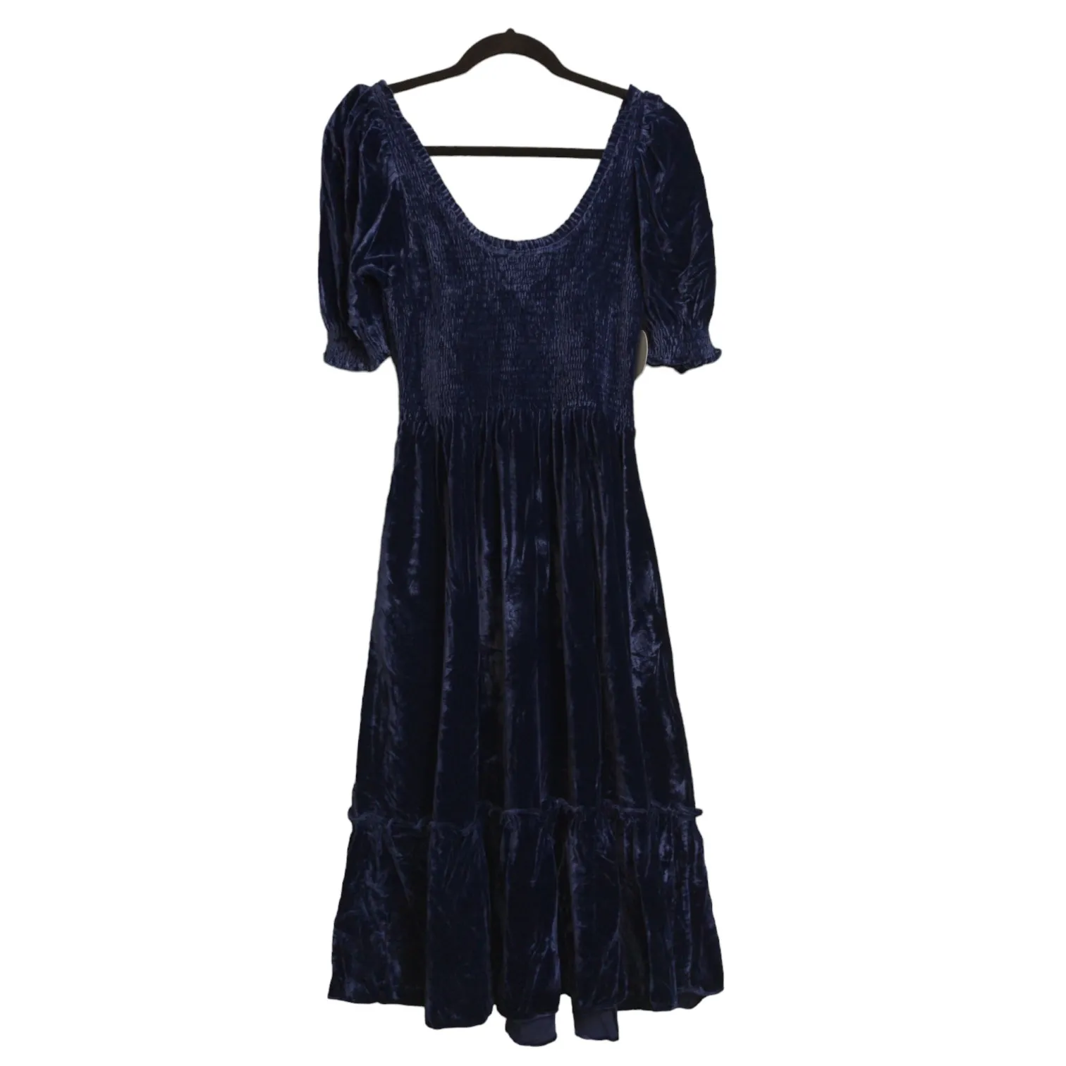 Hill House Louisa Nap Dress Navy Velvet Smocked Scoop Neck Ruffle Hem Midi M New - Image 3
