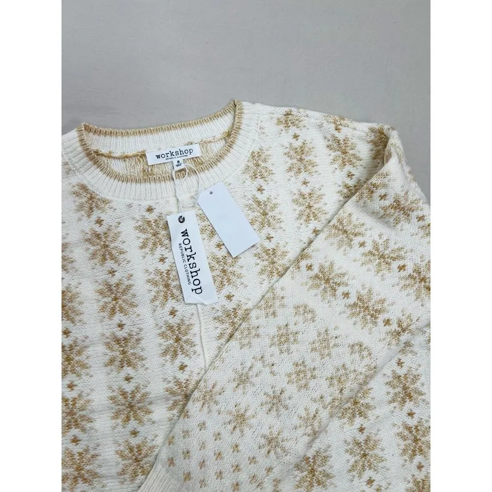 Workshop Republic Clothing Womens Sweater Size M Fair Isle Cream Gold Cozy - Image 10