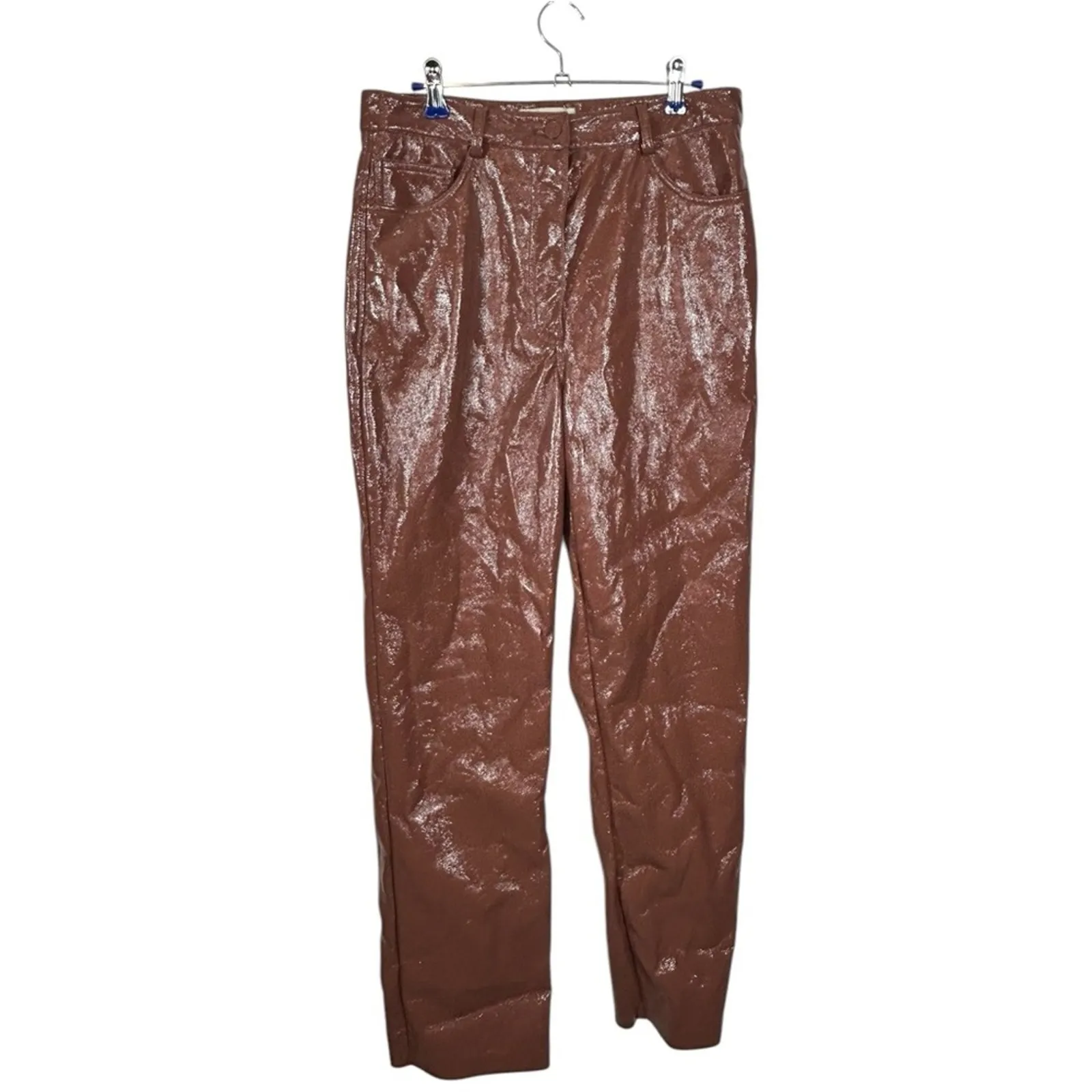 Meshki Oakleigh Cherry Brown Faux Leather Straight Leg Pants High Rise L - Image 3