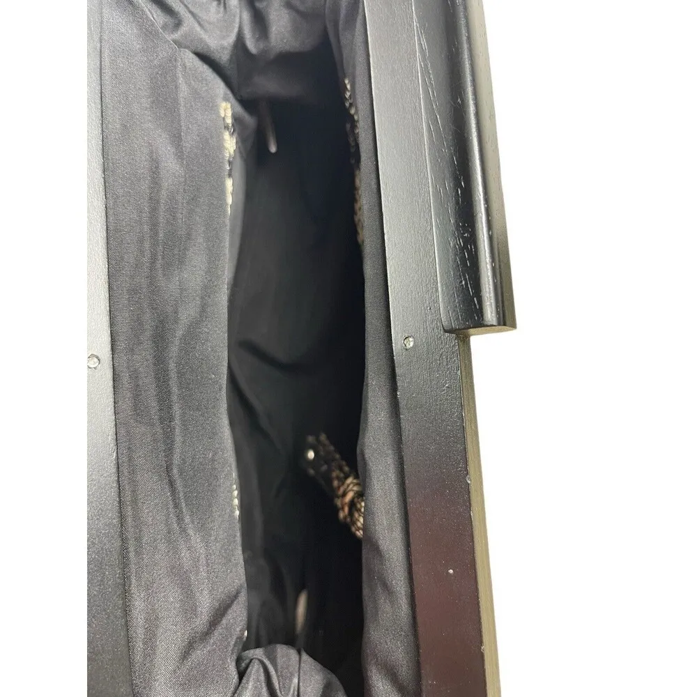 Nine West Black Floral Lace Clutch With Wood Handles - Image 3