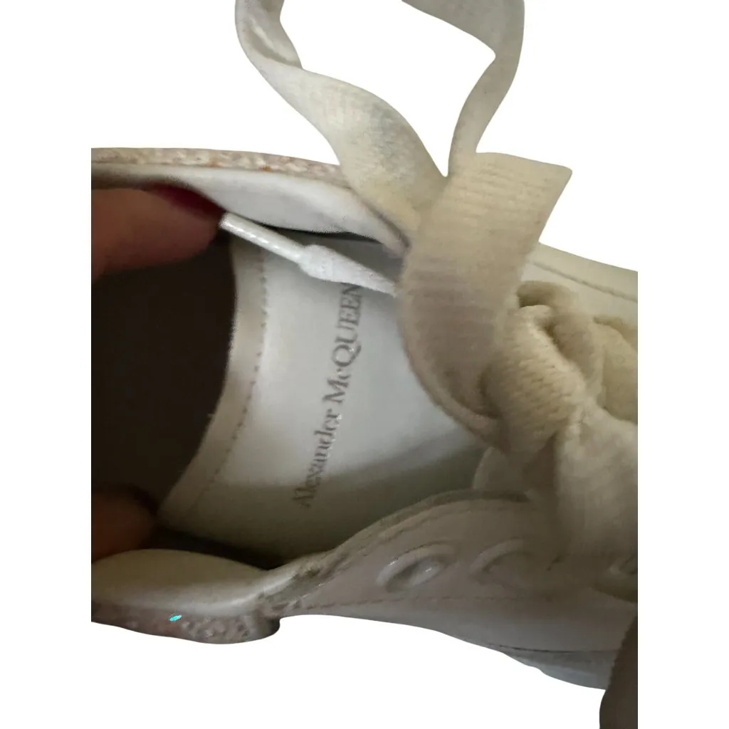 ALEXANDER MCQUEEN Women's White Pink Glitter Court Trainer Sneakers Sz 41/ US 11 - Image 5