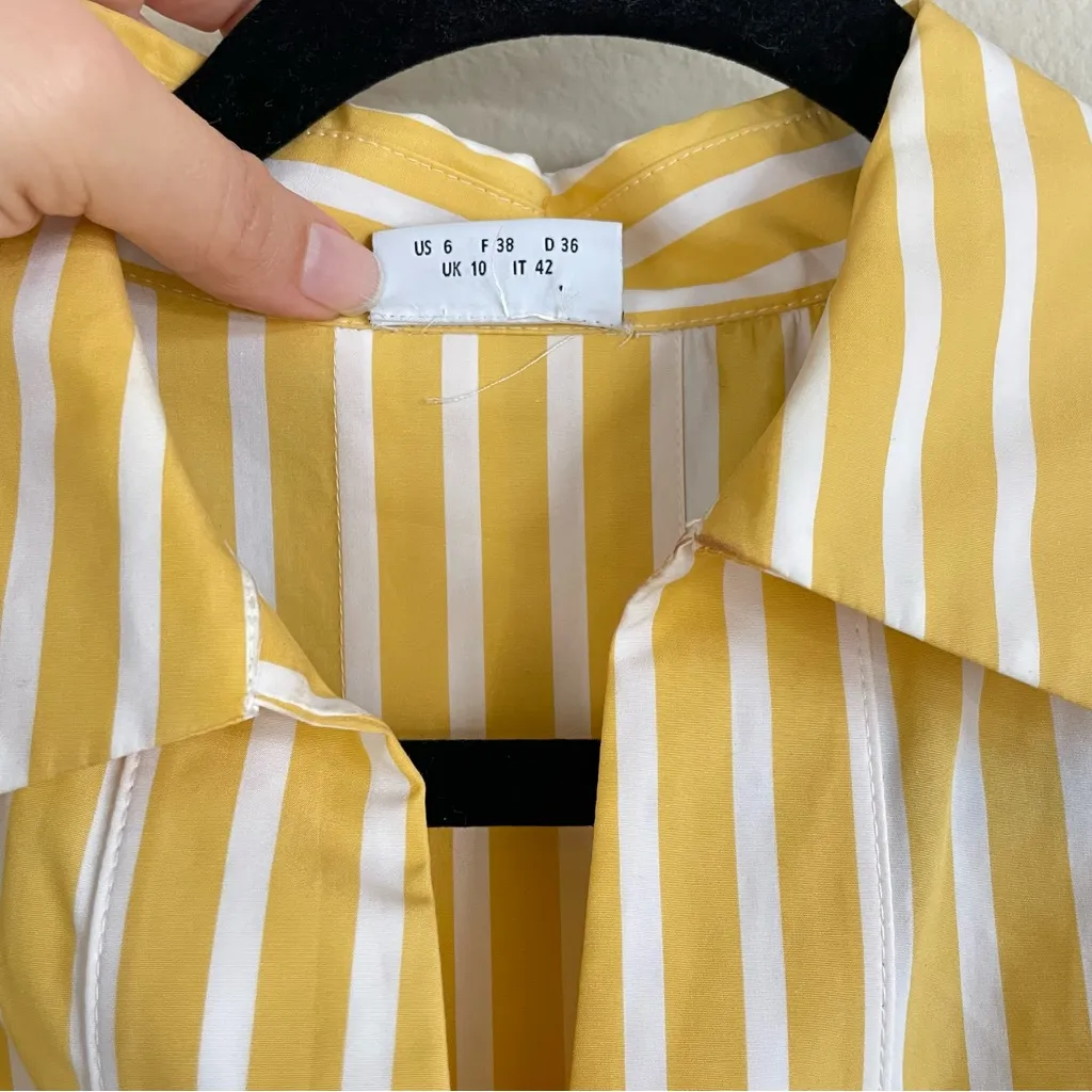 Akris Punto Yellow Striped Poplin 3/4 Sleeves Tunic Top Size 6 - Image 4