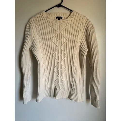 Banana Republic Womens 100% Cotton White Cable Knit Pullover Sweater‎ sz L Cozy - Image 2