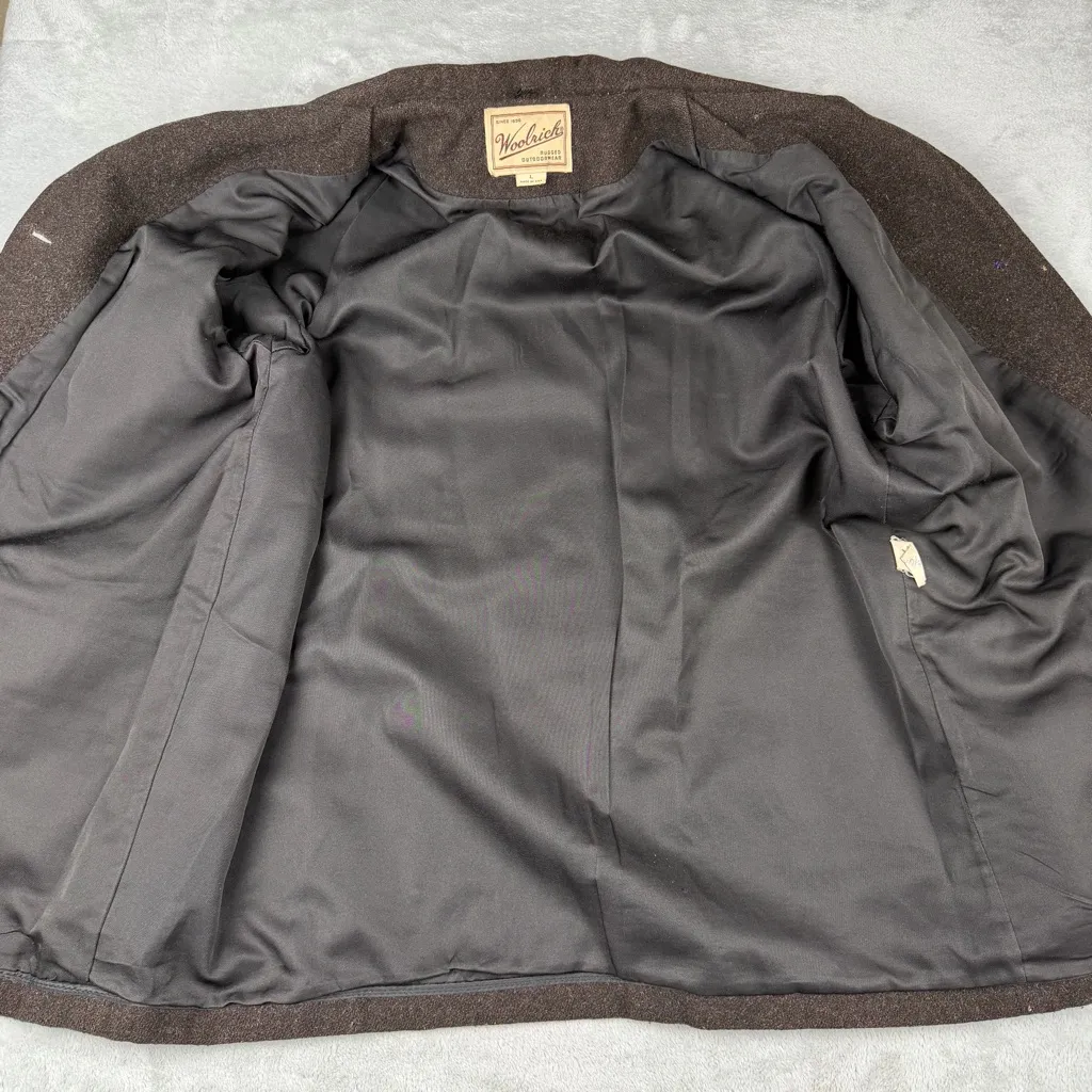 VTG 90s Woolrich Brown Wool Chore Coat Hunting Field Jacket Women's L Large USA - Image 7