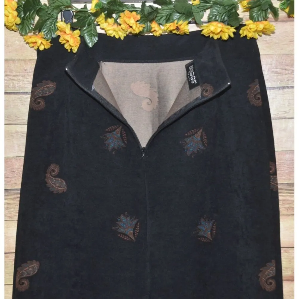 Pretty Briggs New York Vintage Paisley Print Midi Skirt 14 Black Pencil Style - Image 7