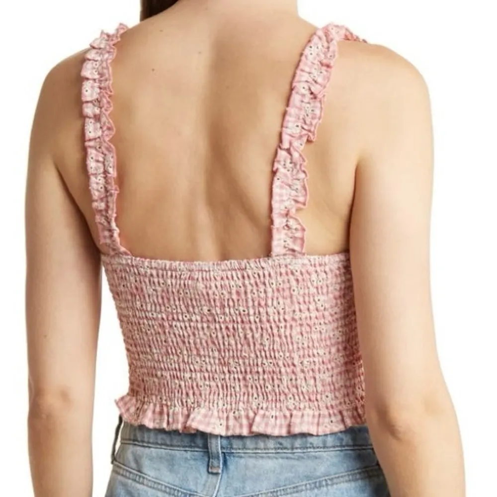 Kirious Ruffle Embroidered Eyelet Cotton Crop Top Size L Pink Size L - Image 2