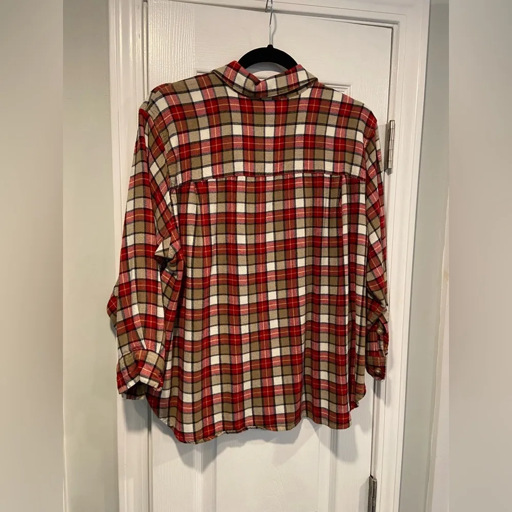 Jones New York Size 1X Red Tan Plaid Long Sleeve Button Down Soft Flannel Shirt - Image 11