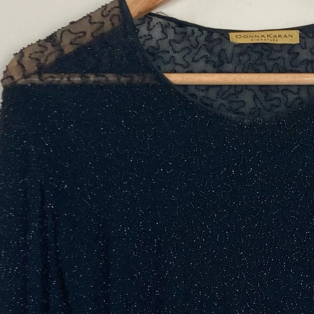 Vintage 90s gold label Donna Karan Signature sheer beaded long sleeved top. Med - Image 2