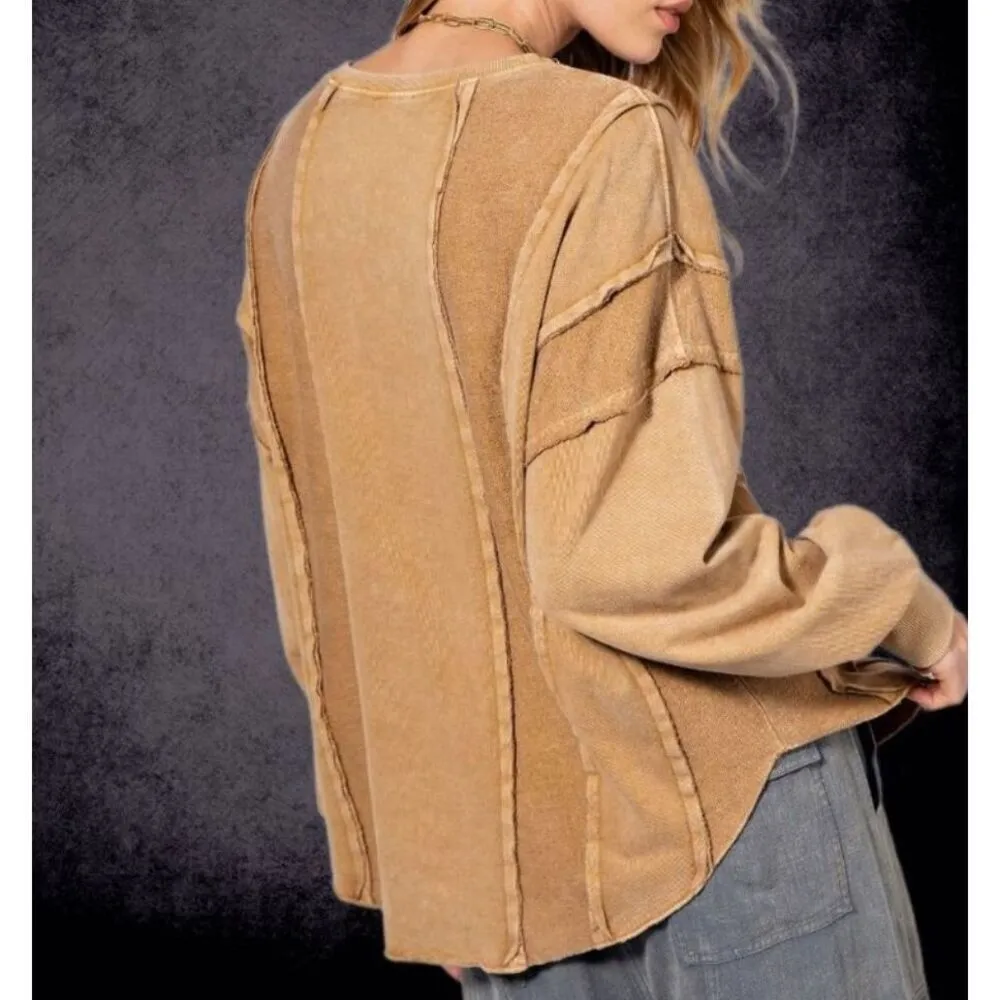 EASEL NWT  "Comfort Country" Cotton Terry Knit Mineral Wash Top Raw Seams sz M - Image 2