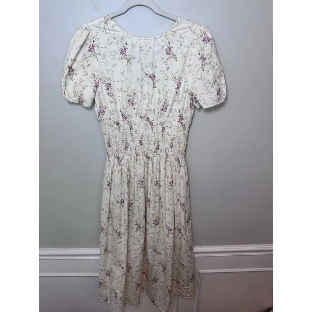 Love Shack Fancy Venna Midi Short Sleeve Smocked Dress S Floral LOVESHACKFANCY - Image 3
