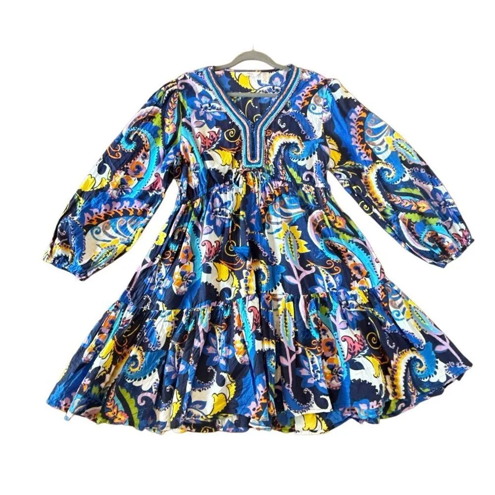 Kactus Cotton paisley braided neck long sleeve dress size XXL Blue - Image 11