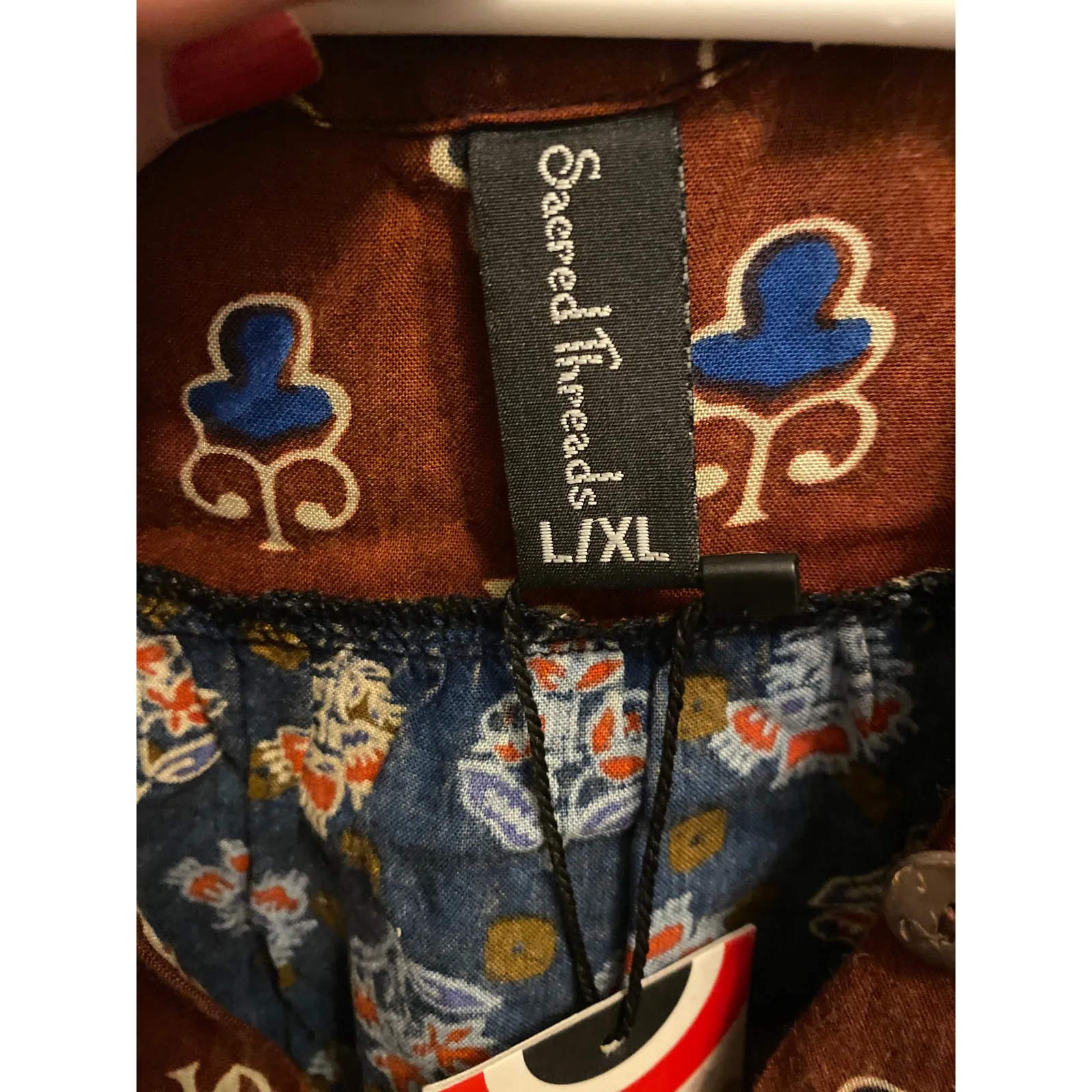 Brand New Sacred Threads Hippy Batik Boho Pocket Patch Tunic Top t L/XL - Image 3