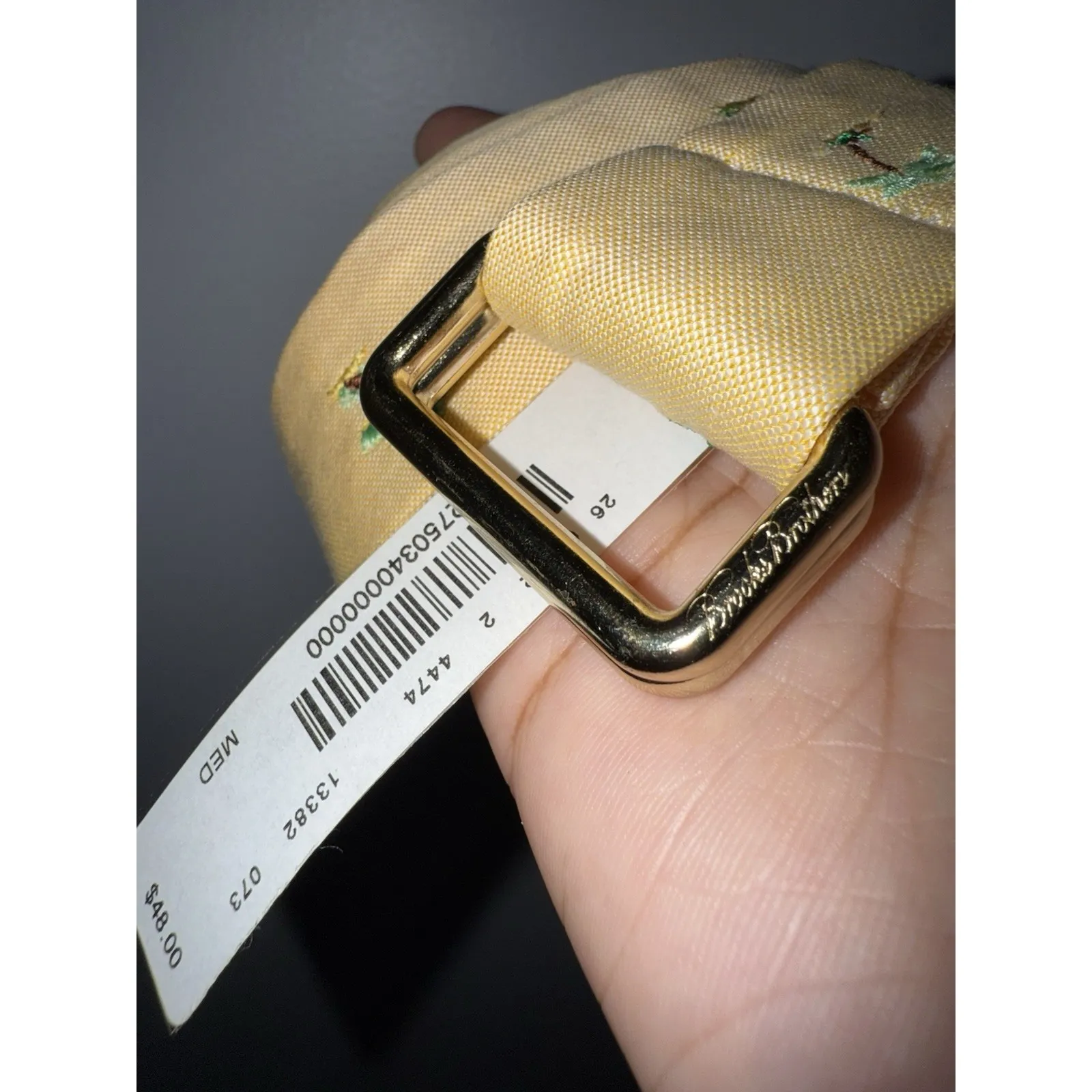 Brooks Brothers Belt Yellow Tan Fabric Palm Tree Size M Unisex Men Women‎ 37" - Image 4